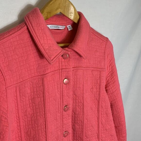 Isaac Mizrahi Coral Pink Cotton Interlock Quilted Button Front Jacket Size M - Picture 4 of 14